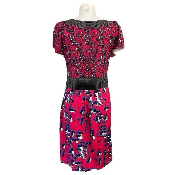 BCBGMAXAZRIA RED FLOWY CASUAL DRESS SCOOP NECK ABSTRACT WATERCOLOR PRINT SZ S - Picture 5 of 9